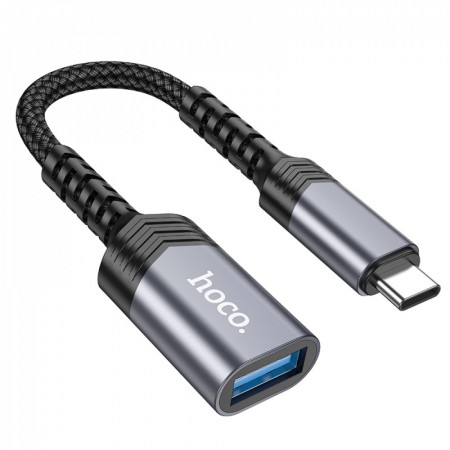 Адаптер перехідник OTG Hoco UA24, USB-C до USB, алюмінієвий сплав, підтримка швидкої зарядки 4A, довжина 165 мм