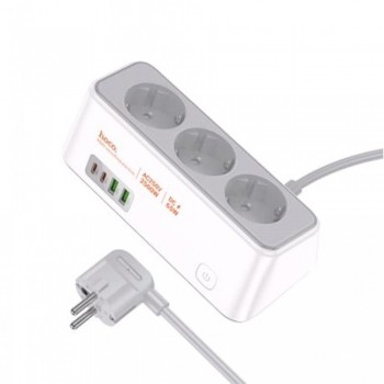 Фільтр живлення Hoco AC23, 3 розетки, 2 метри, захист від перевантаження