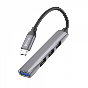 USB-HUB Hoco HB26, USB-C на 4 USB, металевий сірий, підтримка швидкої передачі даних