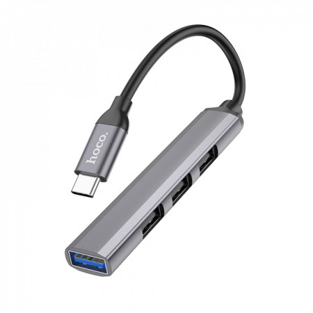 USB-HUB Hoco HB26, USB-C на 4 USB, металевий сірий, підтримка швидкої передачі даних