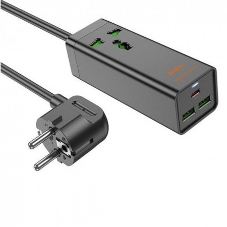 Мережевий фільтр Hoco AC9A 2500W з USB-портами, чорний