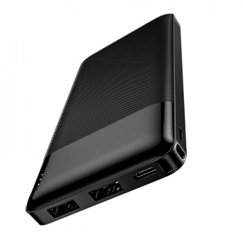 Power Bank 10000 mAh Hoco J72 Black — Повербанк с типом C, компактный, с LED индикатором, 220 г, огнеупорный материал