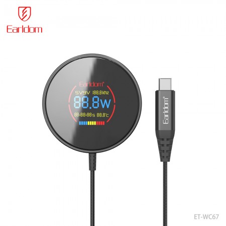 Беспроводное зарядное устройство Earldom ET-WC67 с LED-дисплеем, Type-C, 15W