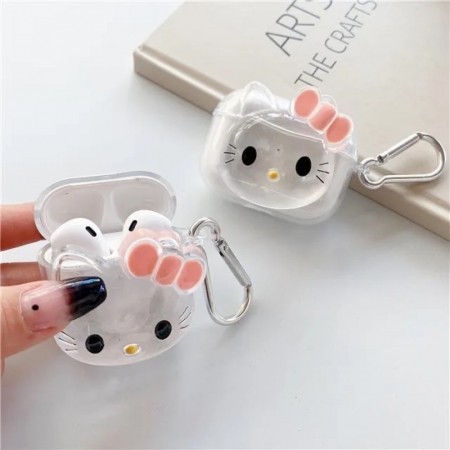 Чохол для AirPods Pro 2 прозорий з карабіном Hello Kitty силіконовий