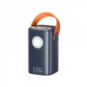Power Bank Remax RPP-100, 60000 mAh, 100W, 3 USB порти, з ліхтариком, з інтелектуальним дисплеєм, з ремінцем для перенесення, синя