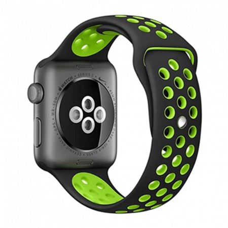 Спортивний ремінець для Apple Watch Nike 42 mm/44 mm/45 mm/49 mm, чорний з зеленим