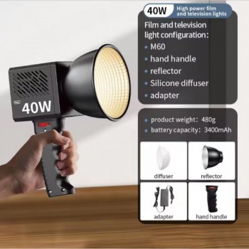 Світлодіодна лампа відеосвітло M60 40W Veron з вбудованим акумулятором, інтерфейсом Type-C та діапазоном кольорової температури 2500-6500K