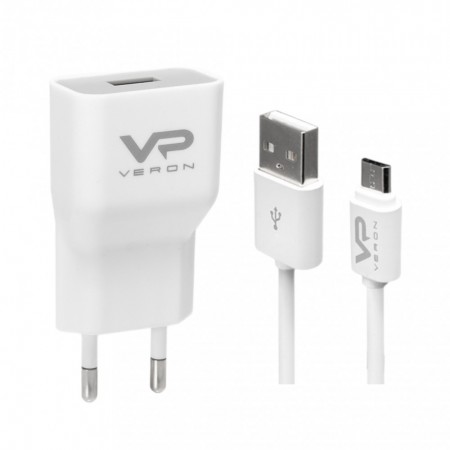 Сетеве зарядне пристрої Veron AD-19M 2.0A QC2.0 з Micro-кабелем (1м) – безпечна зарядка для смартфонів та електроніки