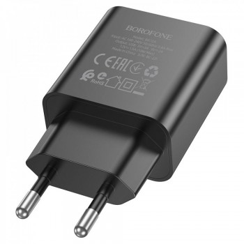 Зарядний пристрій Borofone BA72A 18W з USB-C кабелем 1м, EU вилкою, швидка зарядка, вогнестійкий ABS/PC, чорний Зарядний пристрій Borofone BA72A 18W з USB-C кабелем 1м, EU вилкою, швидка зарядка, вогнестійкий ABS/PC, чорний
