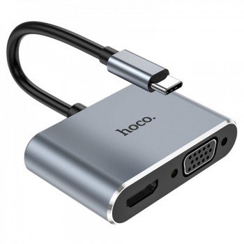 Адаптер перехідник USB C To HDMI & VGA Hoco HB29, металевий, сірий