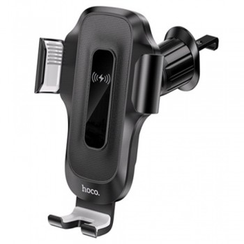 Автотримач Hoco HW2 з бездротовою зарядкою, чорний, для телефонів 4,5-7,0 дюймів, матеріали: ABS + силікон, вихід до 15 Вт