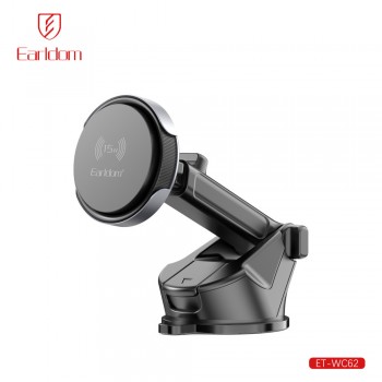Автомобільний тримач магнітний з бездротовою зарядкою 15W Earldom ET-WC62, ABS, алюмінієвий сплав
