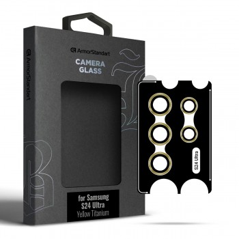 Захисне скло для камери ArmorStandart Supreme Black Icon для Samsung S24 Ultra, жовтий титан Захисне скло для камери ArmorStandart Supreme Black Icon для Samsung S24 Ultra, жовтий титан
