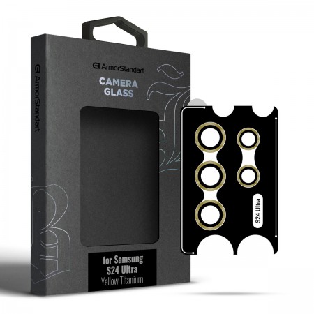 Защитное стекло для камеры ArmorStandart Supreme Black Icon для Samsung S24 Ultra, жёлтый титан