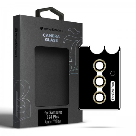 Защитное стекло на камеру Samsung S24 Plus ArmorStandart Supreme Black Icon, цвет янтарно-жёлтый