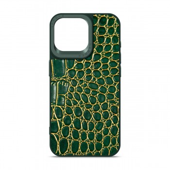 Чехол Harder Harder Crocosaur для Apple iPhone 15 Pro Max, TPU + экокожа, Green (зелёный)