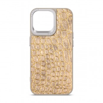 Чехол из экокожи Harder Crocosaur для Apple iPhone 14 Pro Max, бежевый (Titanium)