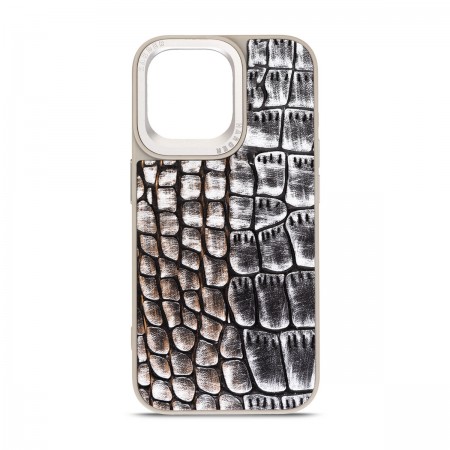 Чохол Harder Harder Glamorous Croco для Apple iPhone 14 Pro Max, TPU + екошкіра, Grey Gold (різнокольоровий)