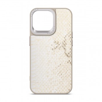 Чехол Harder Harder Snake Pattern для Apple iPhone 14 Pro Max, TPU + экокожа, White Cream (бежевый)