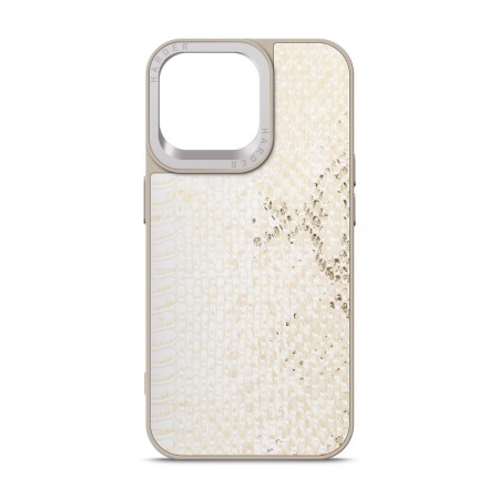 Чехол Harder Harder Snake Pattern для Apple iPhone 14 Pro Max, TPU + экокожа, White Cream (бежевый)