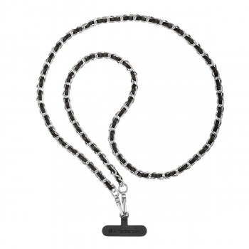 Ремешок для смартфона ArmorStandart Chain link Polished Silver with Black Leather, Black (черный)