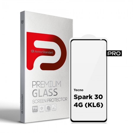 Защитное стекло ArmorStandart Pro для Tecno Spark 30 4G (KL6) с рамкой, толщина 0,3 мм