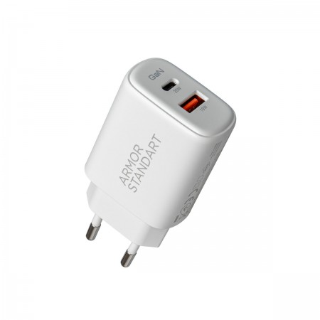 Мережевий зарядний пристрій ArmorStandart Poweraze GaN 20 Вт USB-C + USB-A, білий