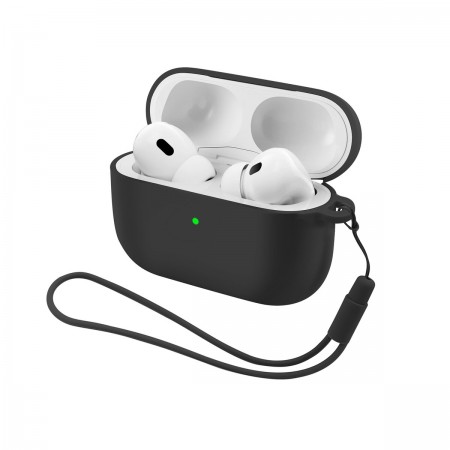 Силіконовий чохол для навушників ArmorStandart Silicone Case with straps для Apple Airpods Pro 3 з ремінцем, чорний