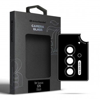 Захисне скло для камери ArmorStandart Supreme Black Icon для Samsung S26, 0,33 мм, з аплікатором, чорне Захисне скло для камери ArmorStandart Supreme Black Icon для Samsung S26, 0,33 мм, з аплікатором, чорне