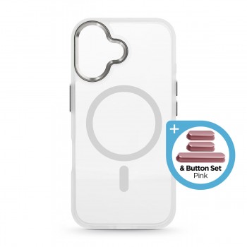 Чохол ArmorStandart Unit MagCase для iPhone 17 прозорий, Matte Clear Silver + Pink Button Set (білий)