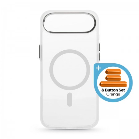 Чохол-накладка з MagSafe ArmorStandart Unit MagCase для Apple iPhone 17 Air, Matte Clear Silver + Orange Button Set