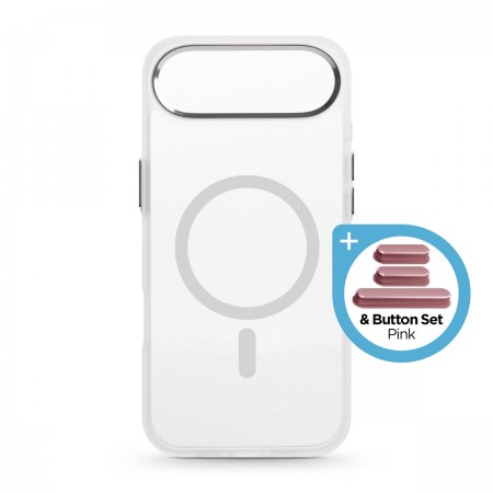 Чехол-накладка ArmorStandart Unit MagCase для Apple iPhone 17 Air Matte Clear Silver + Pink Button Set