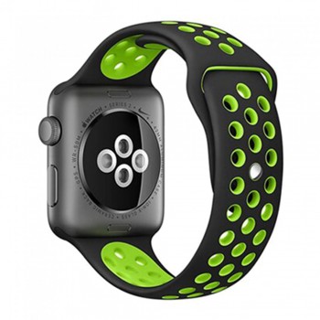 Спортивный ремешок для Apple Watch Nike 42 mm/44 mm/45 mm/49 mm, черно-зеленый