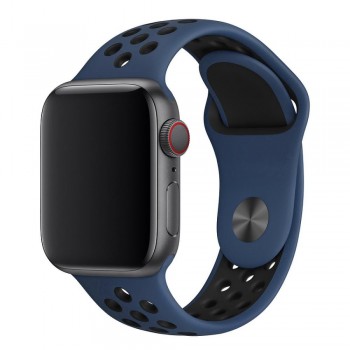Спортивний ремінець для Apple Watch Nike, 42 мм | 44 мм | 45 мм | 49 мм, колір Midnight Blue & Black, дихаючий матеріал, регульований розмір