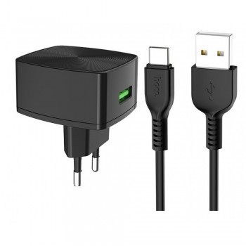 Мережевий зарядний пристрій Hoco C70A QC3.0 18W з кабелем USB-C 1м чорний