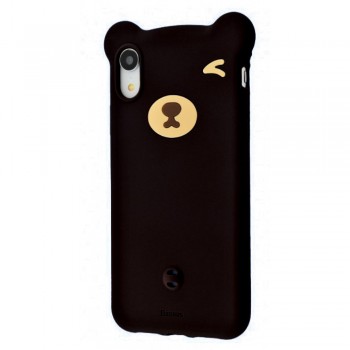 Чехол Baseus Bear Silicone для iPhone Xr силиконовый черный с ушками и мордочкой