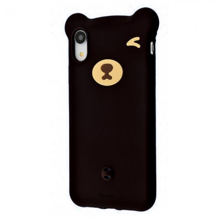 Чехол Baseus Bear Silicone для iPhone Xr силиконовый черный с ушками и мордочкой