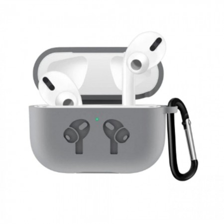 Чохол для AirPods 3 Simple силіконовий сірий з карабіном, тонкий дизайн