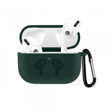 Чохол для AirPods 3 no brand Simple силіконовий темно-зелений з карабіном