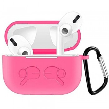 Чохол для AirPods 3 Simple силіконовий неон рожевий з карабіном