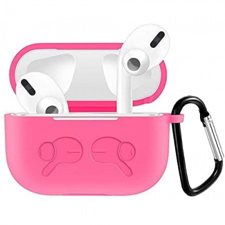 Чохол для AirPods 3 Simple силіконовий неон рожевий з карабіном