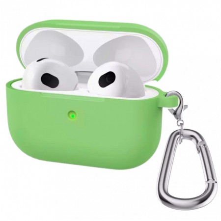 Чехол силиконовый для AirPods Pro 2 с карабином зеленый, тонкий, прочный