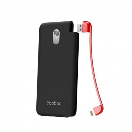 Повербанк Yoobao S10K 10000 мАг чорний, вбудований кабель, компактний