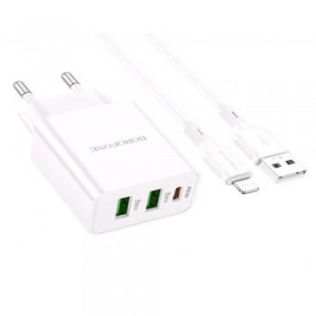 Сетеве зарядне пристрій для iPhone Borofone BA70A 20W PD 2 QC3.0 з кабелем Lightning (1m) — білий