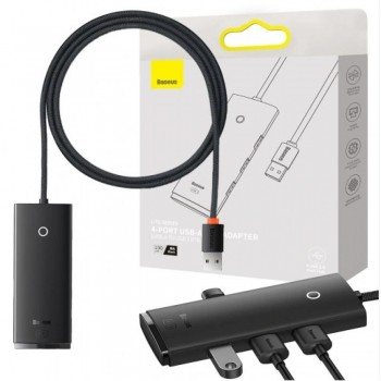 USB-хаб Baseus WKQX0301 Lite Series USB-A на 4×USB 3.0, кабель 1 м, черный USB-хаб Baseus WKQX0301 Lite Series USB-A на 4×USB 3.0, кабель 1 м, черный