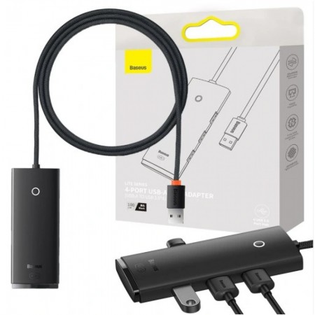 USB-хаб Baseus WKQX0301 Lite Series USB-A на 4×USB 3.0, кабель 1 м, черный