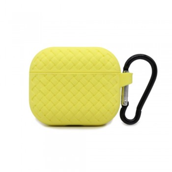 Чохол для AirPods Pro силіконовий плетений візерунок жовтий з карабіном