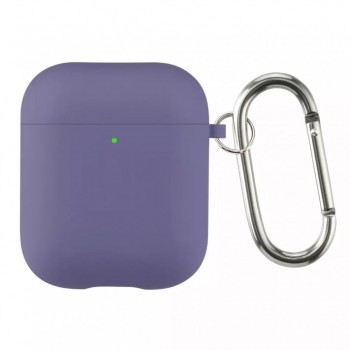 Чохол для AirPods Pro мікрофібра лавандовий сірий з карабіном