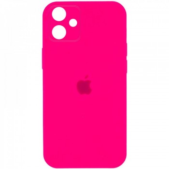 Силиконовый чехол с защитой камеры для iPhone 12 неоново-розовый