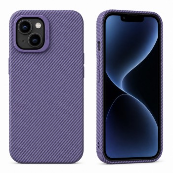 Защитный силиконовый чехол для iPhone 14, принт карбон, Camera Stand, глубокий фиолетовый